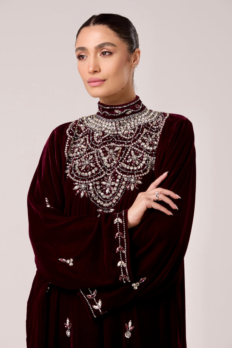 abaya velours bordeaux