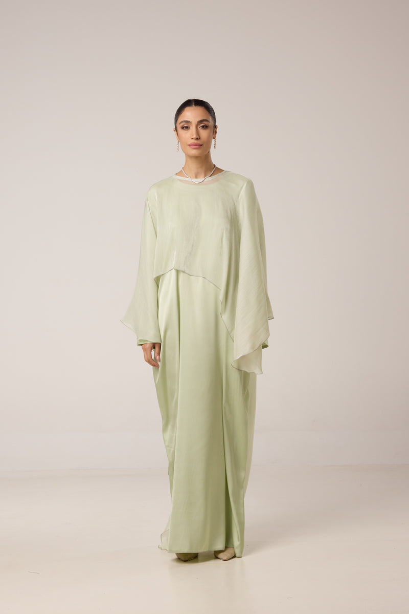 abaya vert satin organza