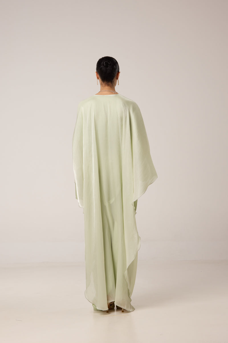 abaya vert satin organza