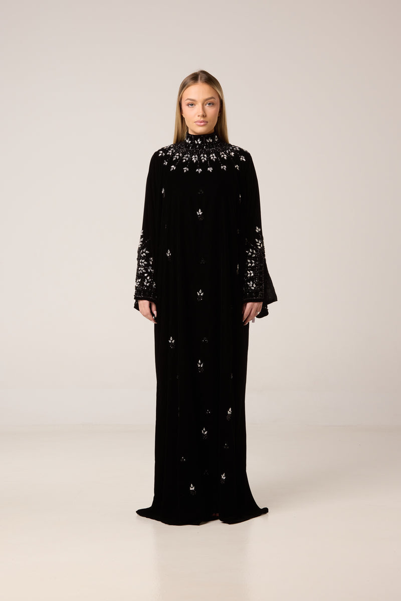 abaya noire perlée