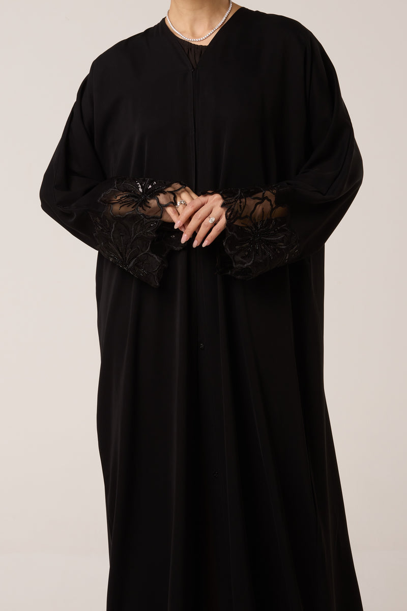 abaya noire brodée