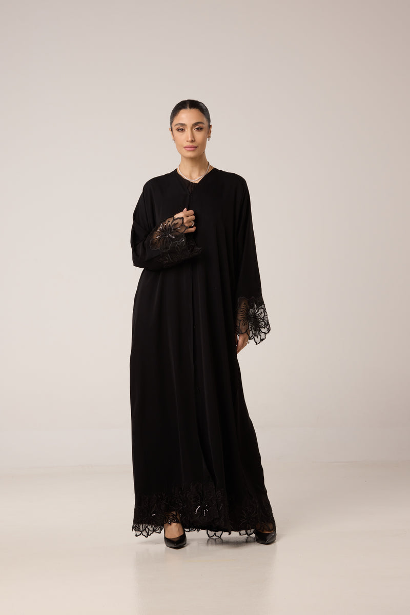 abaya noire brodée