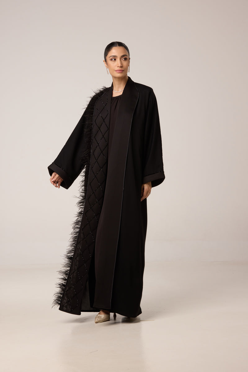 abaya crêpe avec plumes