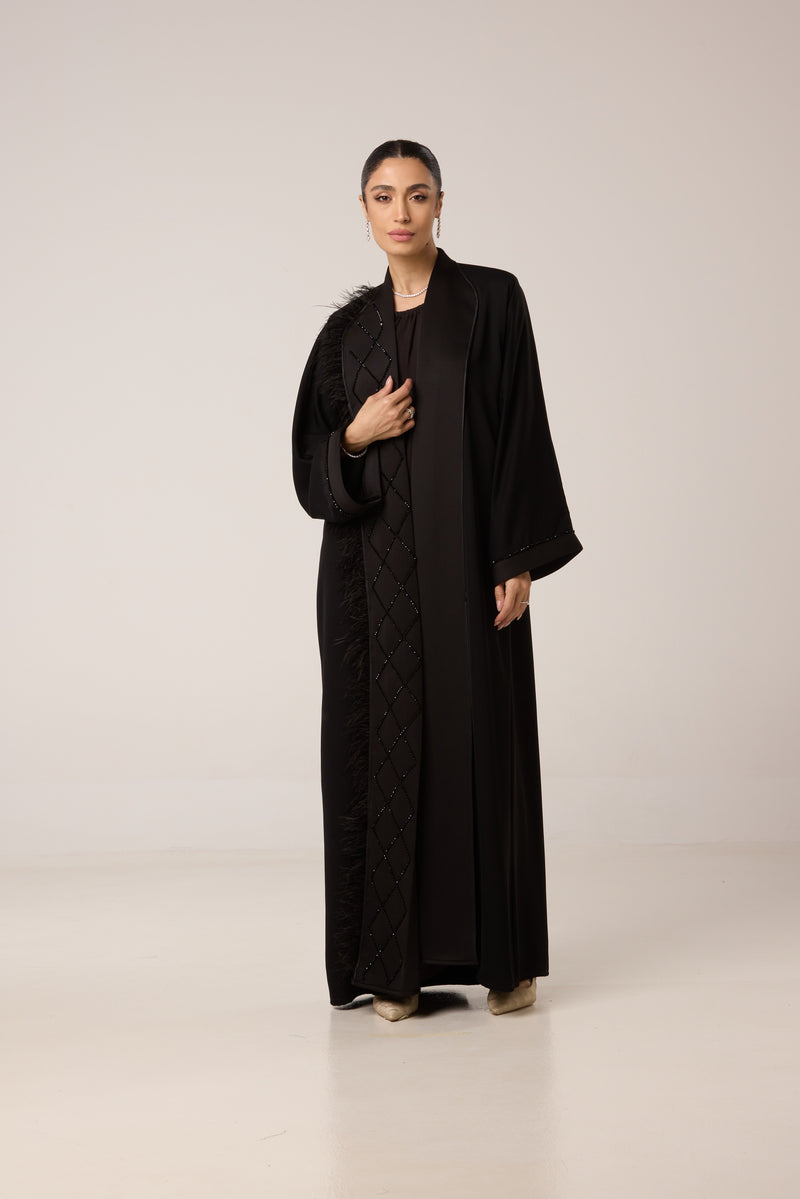 abaya crêpe avec plumes