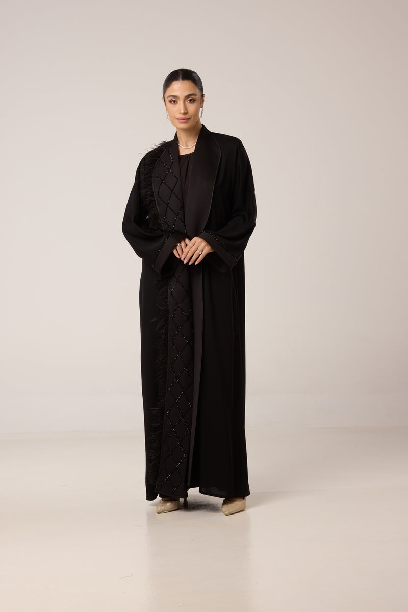 abaya crêpe avec plumes
